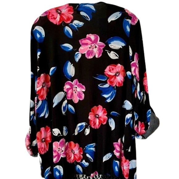 Torrid Open Floral Fringed Cardigan Roll Tab Sleeves - 2X - Picture 7 of 11